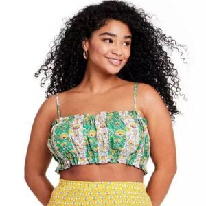 Women’s rhode X target green and light blue striped floral crop top summer beach